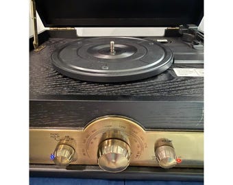 Pyle Vintage PTT30BK Gramofon 3-biegowy Radio AM/FM Drewno Mosiądz