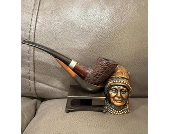 Pipa de tabaco Vintage Adventurer de brezo rústico con jefe nativo americano