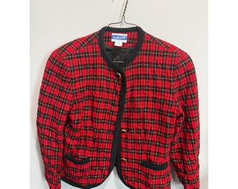 Pendleton Classic Red Black Plaid Wool Blazer Braided Trim Made in USA Size 10