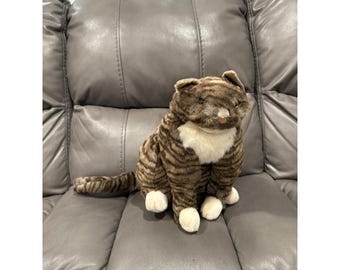 Burattino a mano Folkmanis a forma di gatto soriano marrone, realistico, in peluche a strisce, gattino seduto