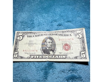 1963 5 Sello Rojo Cinco Abraham Lincoln Serie 1963 borde no centrado