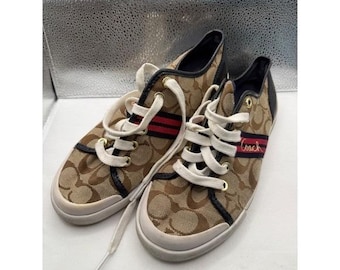 Coach Signature C Canvas Leather Trim Lace Up Fashion Sneakers Women