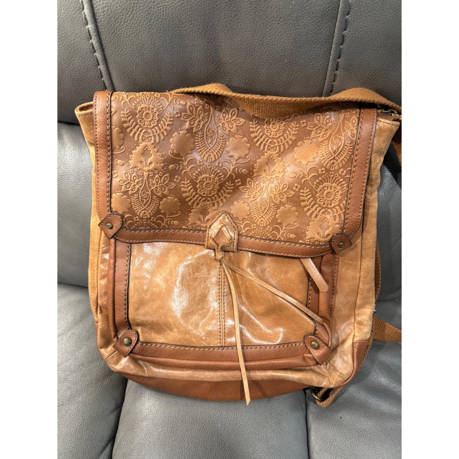 The Sak Embossed Metallic Copper Leather Backpack Sequoia Hobo Bag in Tobacco Floral Embossed Leather – The Sak main image 3