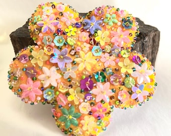 Handmade Felt Flower Brooch: Sequined Boho Pin