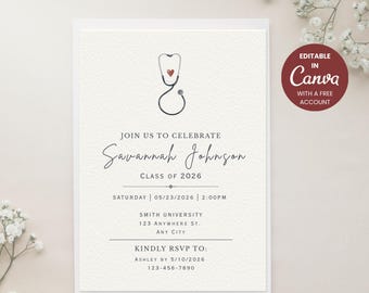 Nurse Pinning Ceremony Invitation Set | Nursing Graduation Invite | Canva Template