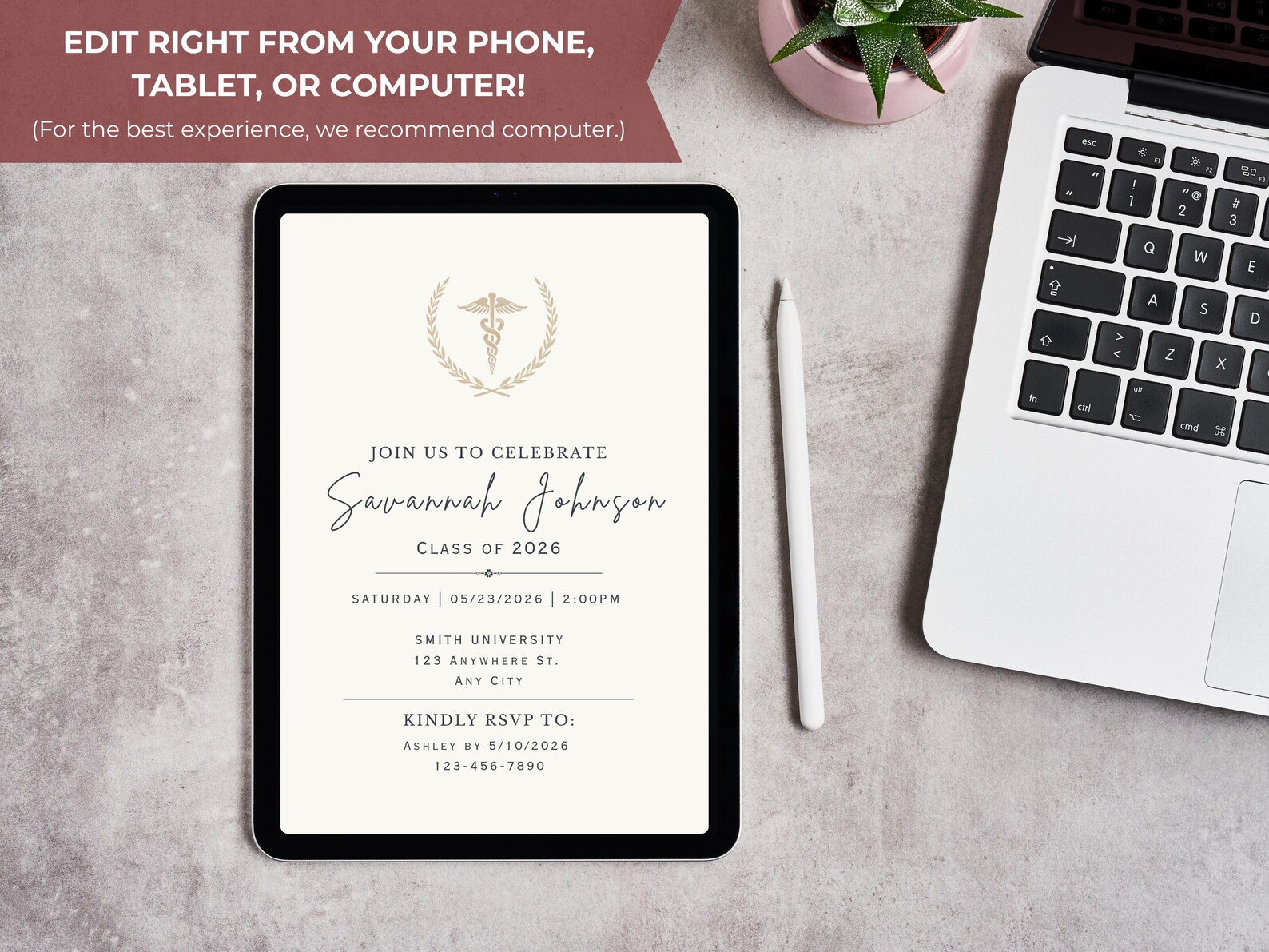 Medical School Graduation Invitation Bundle | Canva Template | Advice ...