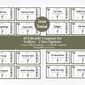 Golf Gift for Him Printable | Editable Golf Coupon Book | Golfer Gift for Dad Husband | Father's Day Golf | Canva Template Instant Download