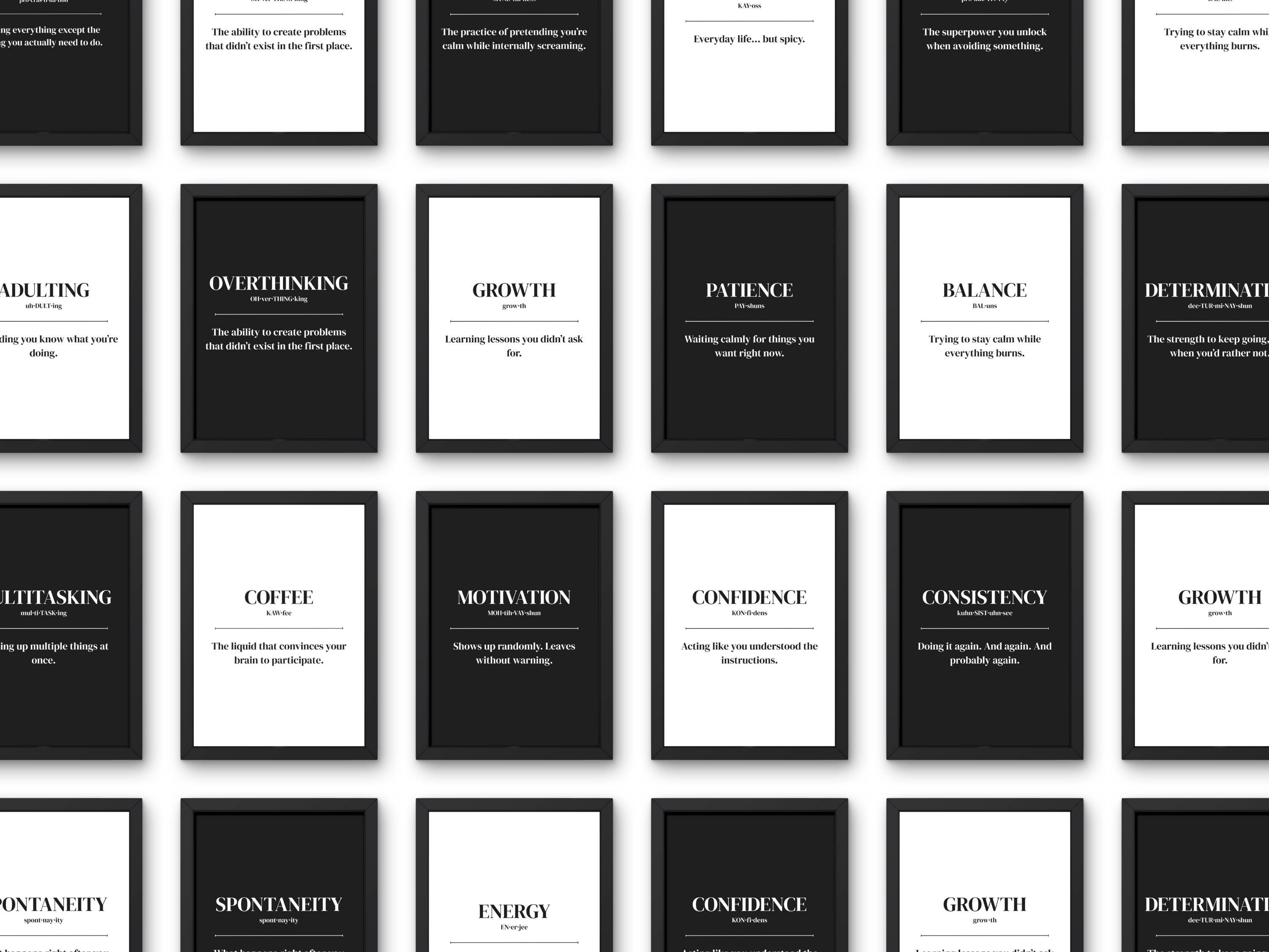 Black & White Motivational Wall Art Set | Minimalist Quote Prints ...