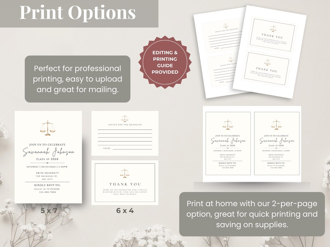 Law School Graduation Invitation Bundle | Justice Scales Class of 2026 ...
