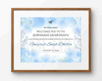 Sukhmani Sahib Paath Poster Template, Blue Floral (Digital Download)