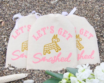 5x7" Mexico Fiesta Bachelorette Party Hangover Relief Bags - Let's Get Smashed - Bags for Hangover Kit