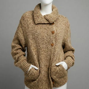 Cardigan Knitting Pattern: High Collar Knit Jacket with Pockets (PDF Pattern)