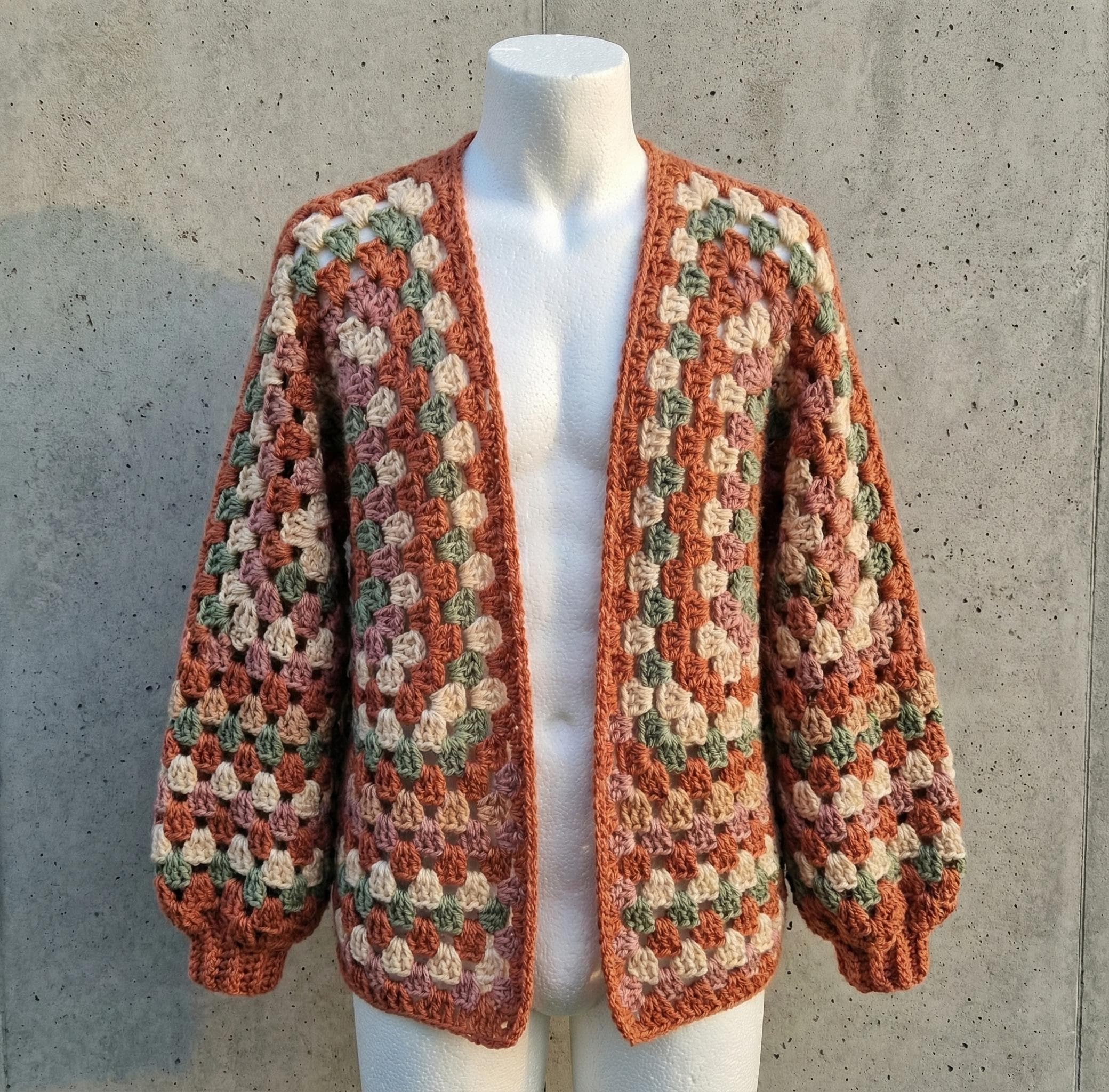 70s ビンテージ　金庫 Crochet Pattern Granny Hexagon Cardigan : Size Inclusive XS-5XL