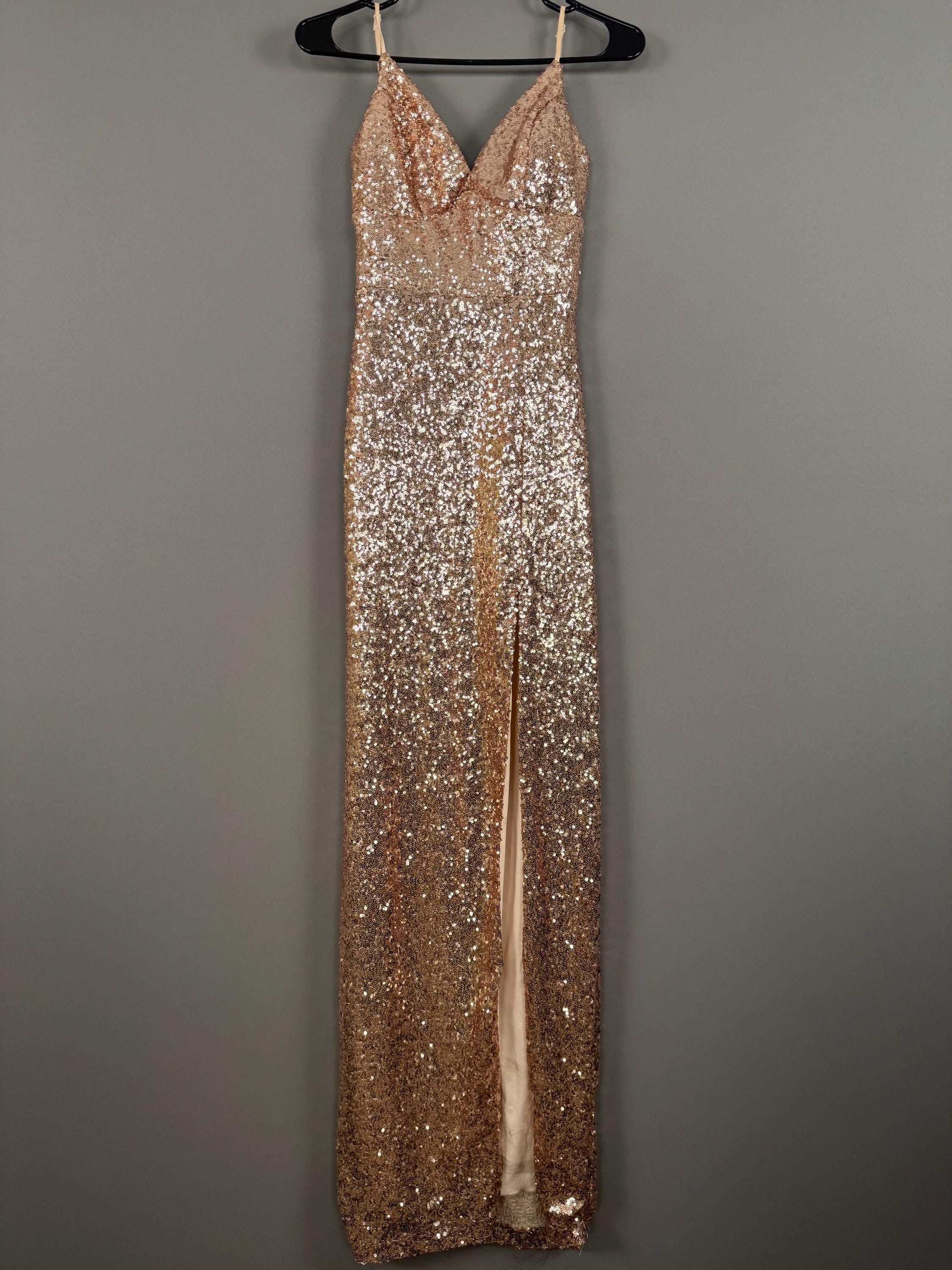 badgley mischka sequin dress gold Badgley Mischka Women's Sequined Midi-Dress - Tan