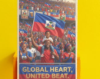 Póster digital de fútbol de padre e hijo de Haití, arte de aficionados al fútbol haitiano
