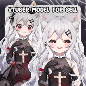 Necro Cat Girl Premade Vtuber Model | Fully Rigged Live2D, Ready to Use
