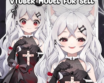Necro Cat Girl Premade Vtuber Model | Fully Rigged Live2D, Ready to Use