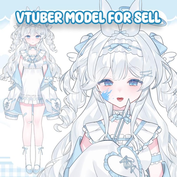 Blue Rabbit Girl Premade Vtuber Model | Fully Rigged Live2D, Ready to Use