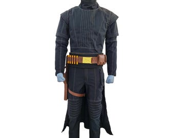 Traje de vuelo para cosplay de Boba Fett / Disfraz negro de cazarrecompensas mandaloriano de Star Wars, traje negro personalizado con cinturón de cuero marrón.