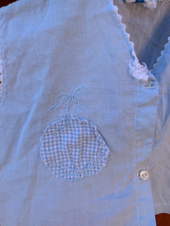 Vintage Baby Vest Blue Cotton Gingham Appliqué | Toddler Vest Size 3 | 60s Childrenswear | Heirloom Baby Clothing View 2