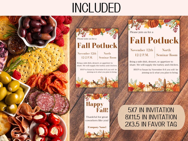 Editable Office Fall Potluck Invitation Set | Autumn Work Party Evite ...