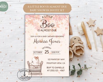 A Little Boo Is Almost Due Baby Shower Invitation & Thank You Card Set | Editable Template | Printable + E-Vite Halloween Baby Shower