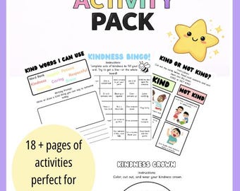 Pack d'activités de bienveillance | Feuilles de travail pour enfants | Leçons imprimables | Gentil vs méchant | Bingo de la gentillesse