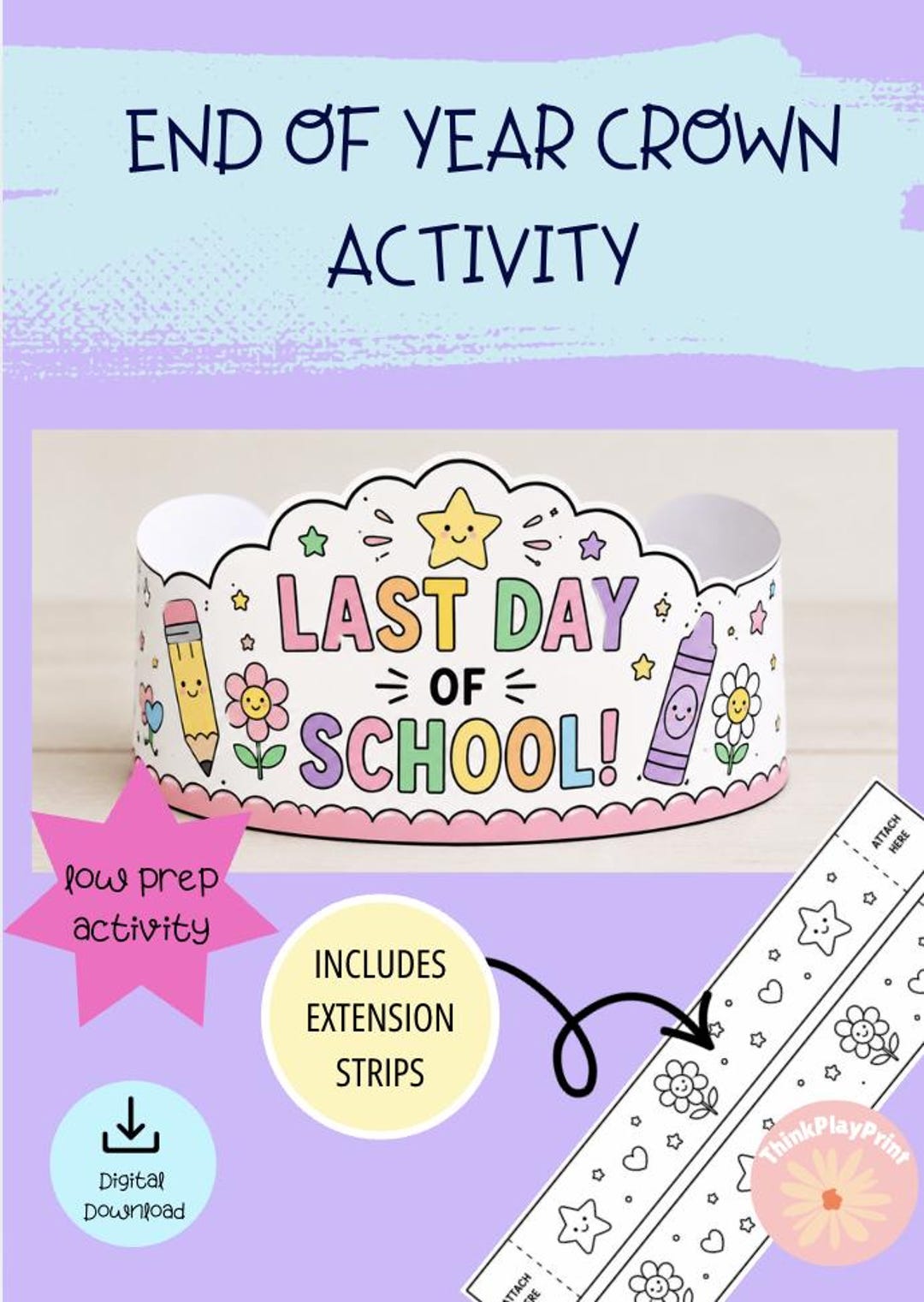 Last Day of School Crown Craft | Coloring Activity for Kindergarten ...