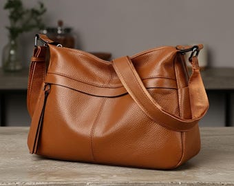 Borsa da donna in vera pelle: borsa a tracolla in pelle di vacchetta