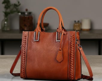 Genuine Leather Tote Bag For Women: Ladies Cowhide Leather Shoulder Purse