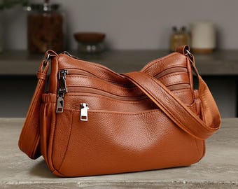 Soft Genuine Leather Bag For Women: Ladies Cowhide Leather Shoulder Bag