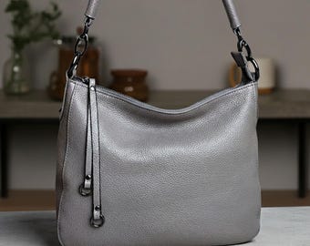 Borsa in vera pelle di vacchetta: borsa a tracolla in pelle per donna