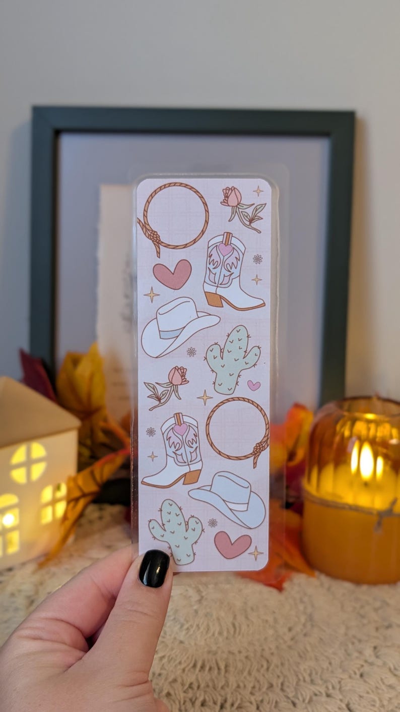 Western Pastel Bookmark: Pink Cowboy Boots & Hat, Laminated - Etsy