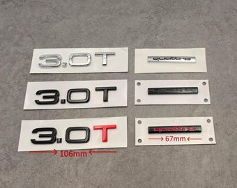 2 emblemas Audi 3.0T Quattro para maletero trasero, insignia para portón trasero, calcomanía deportiva