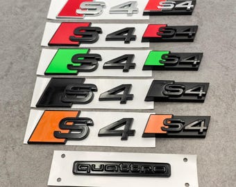 3 emblemas para la parrilla delantera del Audi S4, insignia Quattro para el maletero trasero y el portón trasero.