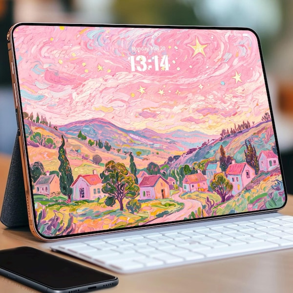 Papel de parede para celular com a estrela de Van Gogh: Jardim desenhado à mão (Download digital)