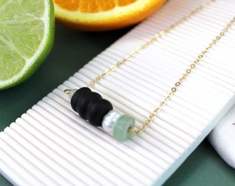 Mila Necklace // Freshwater pearl beaded natural green gemstone chocker necklace gold filled
