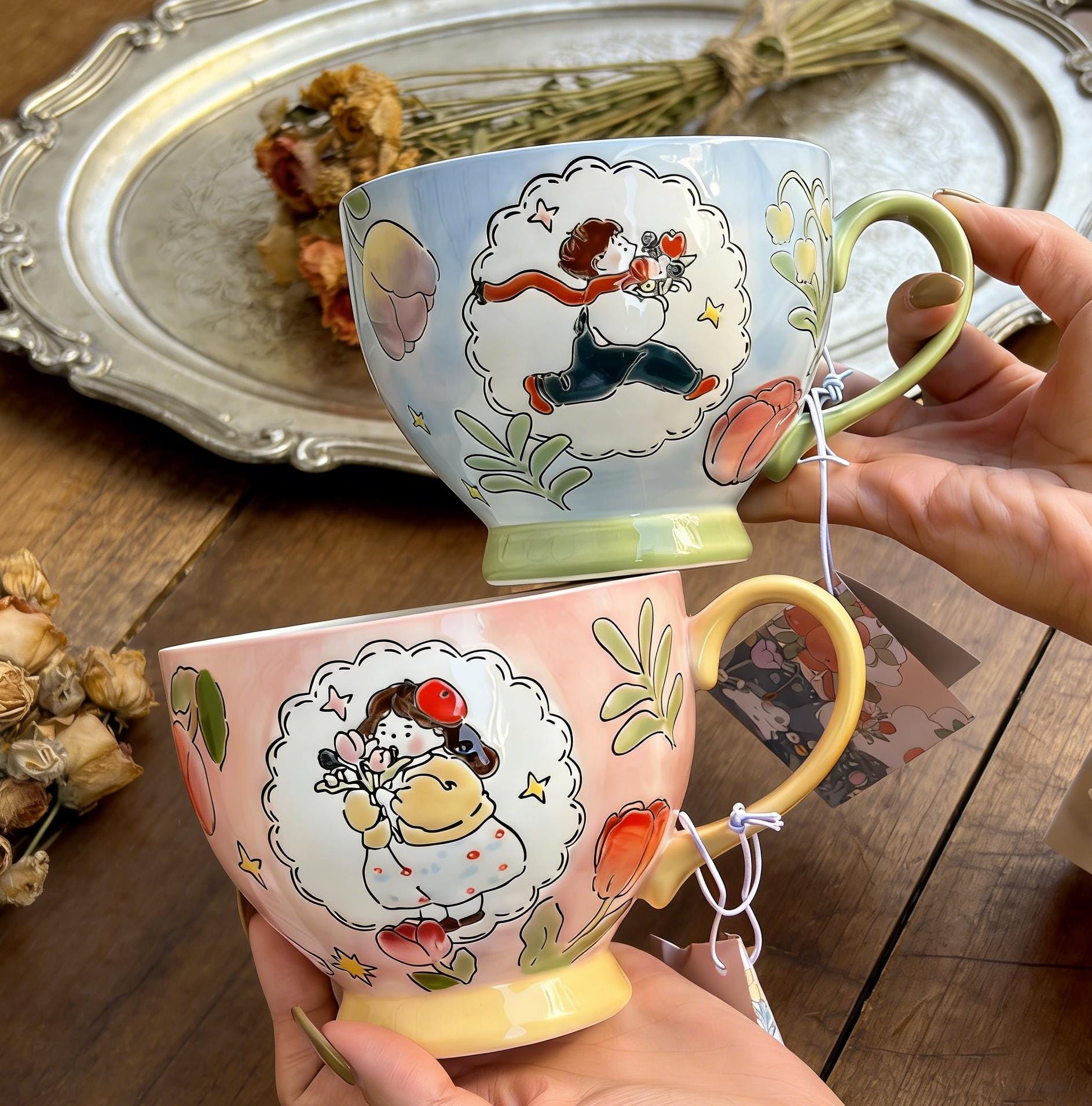 陶器の花柄マグカップ - Etsy 日本
