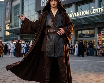 Disfraz de Jedi inspirado en Anakin Skywalker / Traje de cosplay de túnica y túnica marrón / Disfraz para convención galáctica