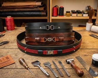 Handcrafted Leather Belt Set, Medieval Viking Costume Accessory, Adjustable Waist Belt