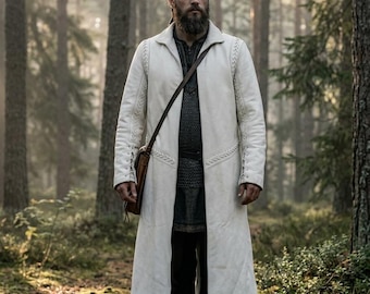Abrigo largo medieval de cuero Dustcoat Signature / Chaqueta de disfraz vikingo de fantasía LARP nórdico