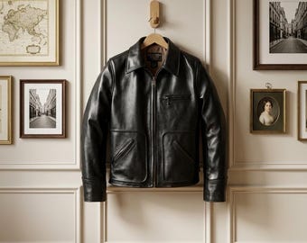 Men's Waxy Buffalo Leather Sunset Jacket - Split Collar Vintage Style Made In USA