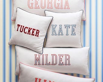 Custom Embroidered Name Pillow, Personalized Home Decor Accent, Handmade Cushion