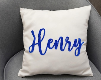 Custom Embroidered Name Pillow, Personalized Throw Cushion, Handmade Home Decor