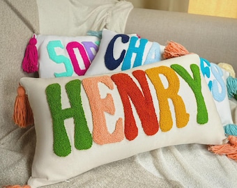 Custom Name Pillow, Personalized Embroidered Cushion, Gift for Him, Anniversary Gift