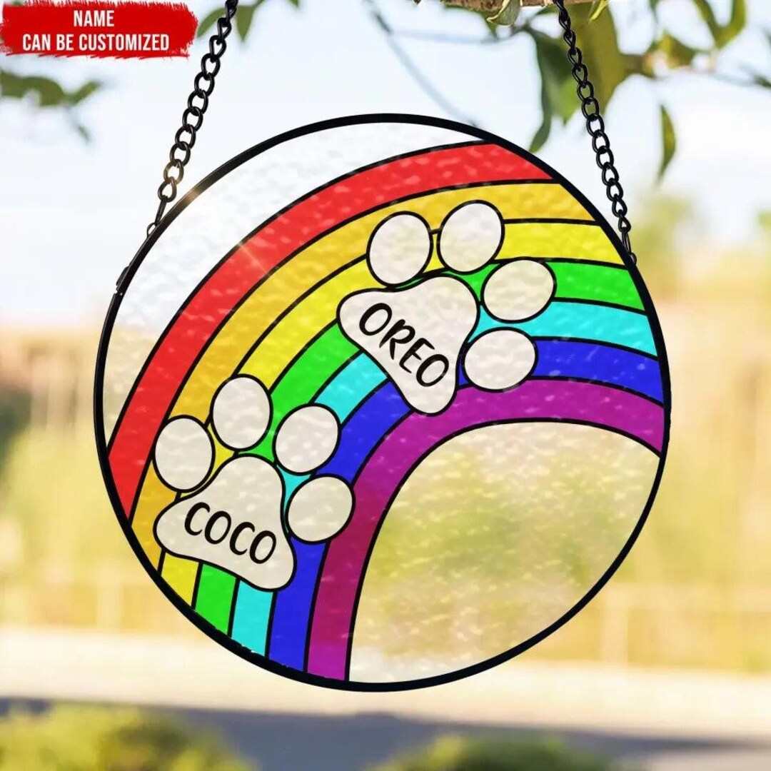 Rainbow Bridge Pet Memorial - Personalized Suncatcher Stained Glass ...
