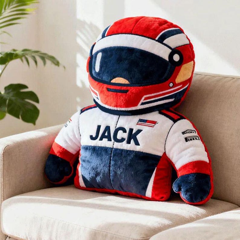 Stuffed Racing Car Personalized Racer Plush Pillow Custom Name Home Decor Gift for Racer ...