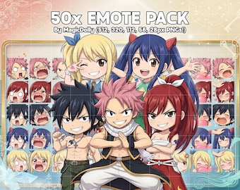 Paquete de stickers de emoticonos de Fairy Tail, emojis chibi de anime para Twitch/Discord (descarga digital)
