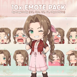 Aerith Gainsborough Emotes, Final Fantasy Chibi Emoji (Digital Download)