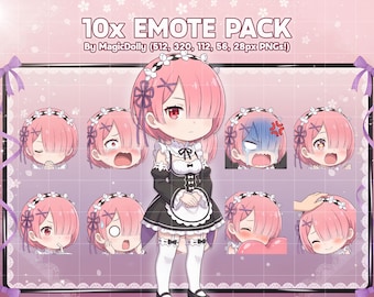 Ram Emotes, Re Zero Anime Chibi Stickers Emoji for Discord/Twitch/YouTube (Digital Download)